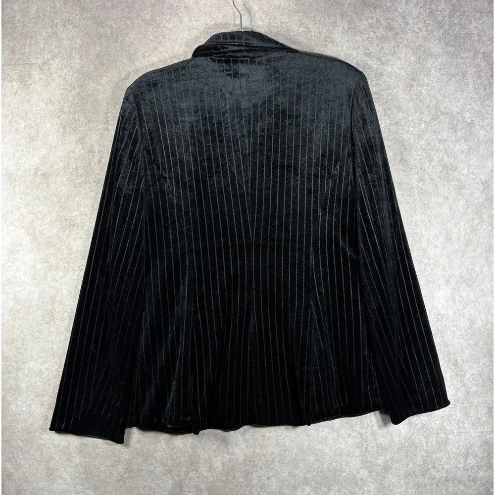 DO+BE Blazer Women M‎ Black Pinstripe Velvet Single Button Career Chic Mob Wives